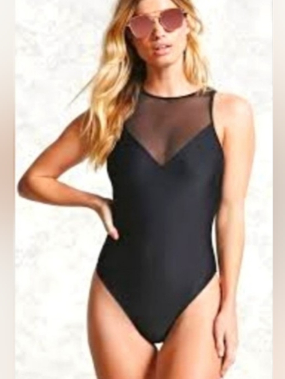 Chic Black Mesh Inset One-Piece Swimsuit/Optional Bodysuit